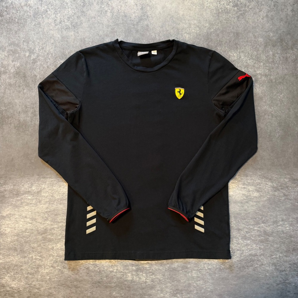 Puma Scuderia Ferrari F1 Racing Long Sleeve Shirt Black Graphic Tee Men Medium M